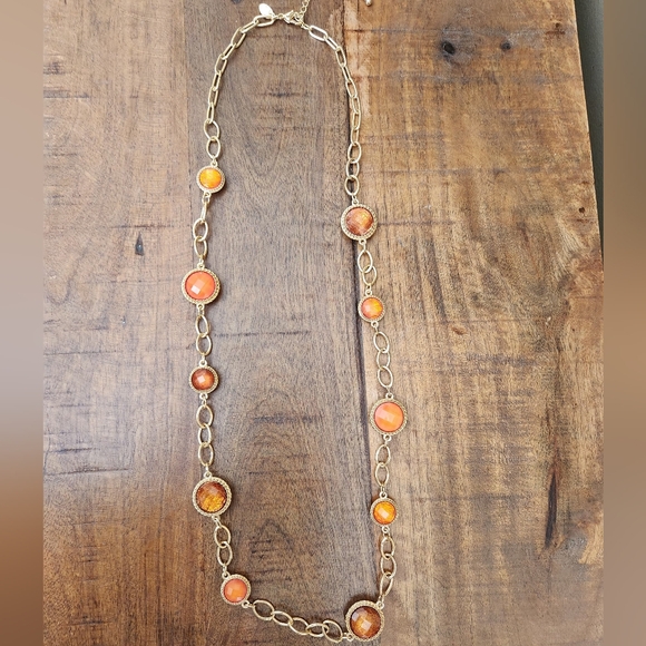 Gold and Orange Long Necklace - Picture 1 of 4